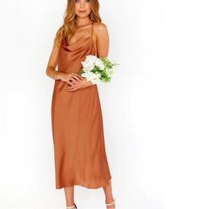 Show Me Your Mumu Womens Verona Dress Orange Cowl Neck Slip Midi Gown